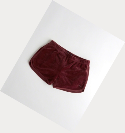 Burgundy Hollister High-Rise Velvet Curved Hem Women's Shorts | ZA-PRYX690