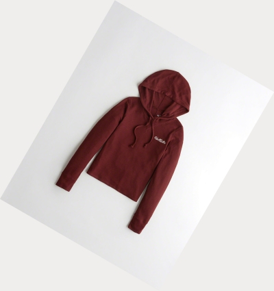 Burgundy Hollister Hooded Waffle Boyfriend Women's Long Sleeve | ZA-WLJN958