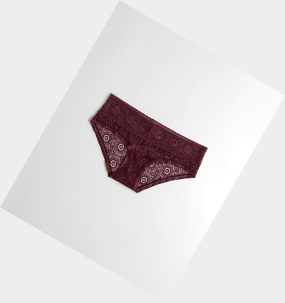 Burgundy Hollister Lace Hiphugger Women's Underwear | ZA-OQCG592