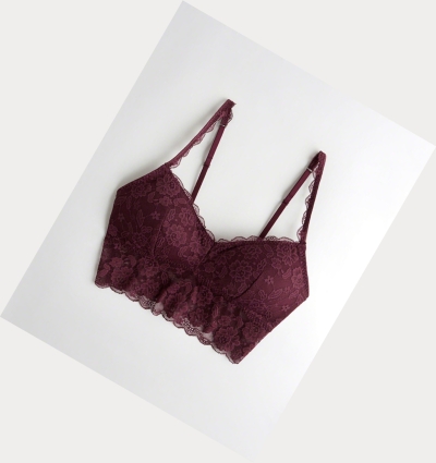 Burgundy Hollister Lace Longline With Removable Pads Women's Bras | ZA-ADJQ598