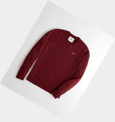 Burgundy Hollister Lightweight Crewneck Men's Sweaters | ZA-VFOT301