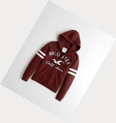 Burgundy Hollister Logo Graphic Full-Zip Women's Hoodie | ZA-VWOT372