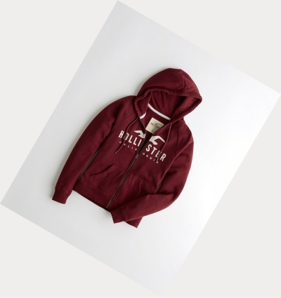 Burgundy Hollister Logo Graphic Full-Zip Women's Hoodie | ZA-WJHM640