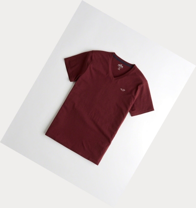 Burgundy Hollister Must-Have V-Neck Men's Short Sleeve | ZA-KGBM139