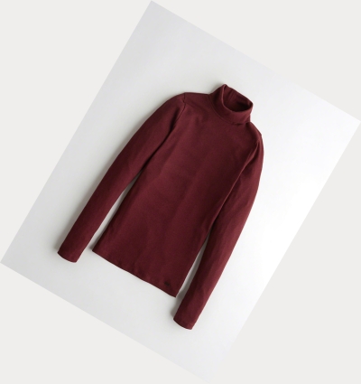 Burgundy Hollister Ribbed Turtleneck Women's Long Sleeve | ZA-QXDJ067