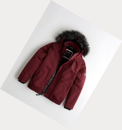 Burgundy Hollister Sherpa-Lined Hooded Men's Bomber Jackets | ZA-BDEF908