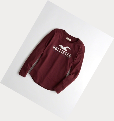 Burgundy Hollister Slim Crew Women's Long Sleeve | ZA-RDSW594