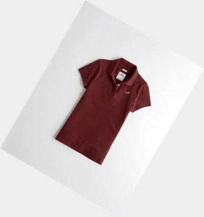 Burgundy Hollister Slim Icon Women's Polo Shirts | ZA-RNTP186