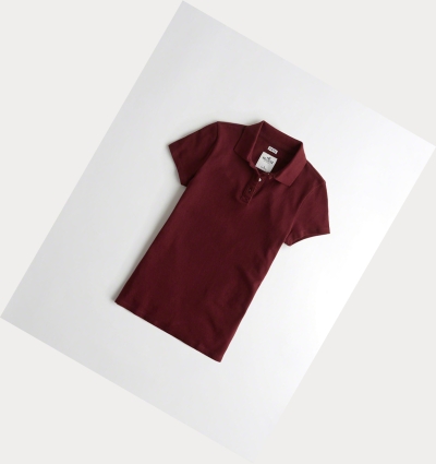 Burgundy Hollister Slim Knit Women's Polo Shirts | ZA-ATFI784