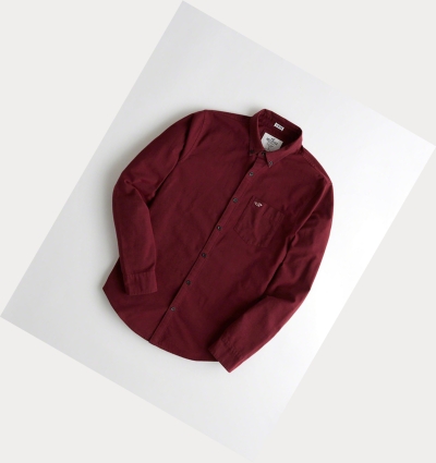 Burgundy Hollister Stretch Oxford Men's Long Sleeve | ZA-WHSC013