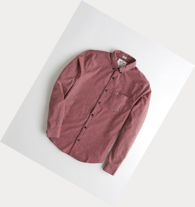 Burgundy Hollister Stretch Poplin Men's Long Sleeve | ZA-XVEW379