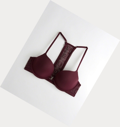 Burgundy Hollister T-Back Lightly Lined Plunge Women's Bras | ZA-VZLG239