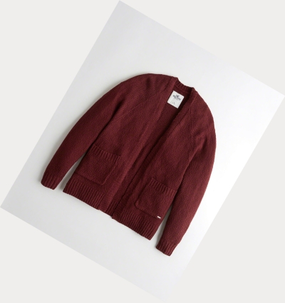 Burgundy Hollister Textured Oversized Cardigan Women's Sweaters | ZA-IRBJ148