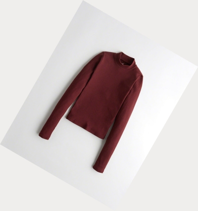 Burgundy Hollister Turtleneck Crop Women's Long Sleeve | ZA-TXRY841