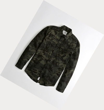 Camo Hollister Camo Twill Utility Men's Long Sleeve | ZA-USWX342