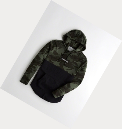 Camo Hollister Logo Hooded Men's Long Sleeve | ZA-OFQA910