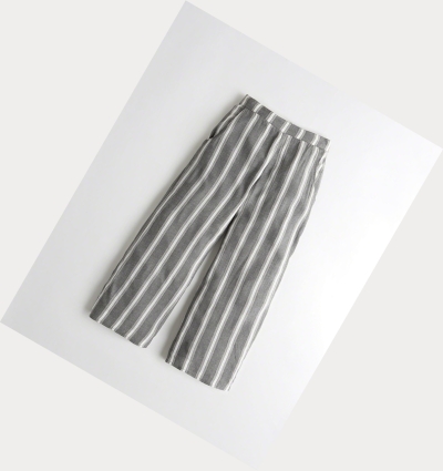 Dark Grey Stripes Hollister Crop Wide-Leg Woven Women's Pants | ZA-OHCJ817