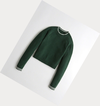 Green Hollister Crop Crewneck Women's Sweaters | ZA-FGKM613