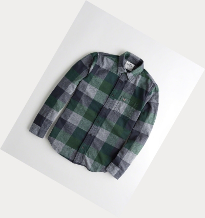 Green Hollister Plaid Flannel Men's Long Sleeve | ZA-XMHU549