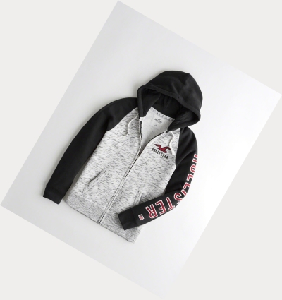 Grey Black Hollister Applique Logo Full-Zip Men's Hoodie | ZA-WUIH831