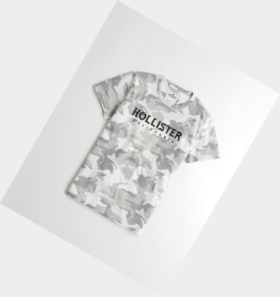 Grey Camo Hollister Camo Logo Men's Short Sleeve | ZA-TWPO245