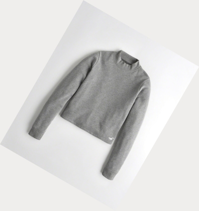 Grey Hollister Boxy Mockneck Women's Sweatshirts | ZA-ROJU416