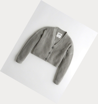 Grey Hollister Crop Cardigan Women's Sweaters | ZA-SAZO012