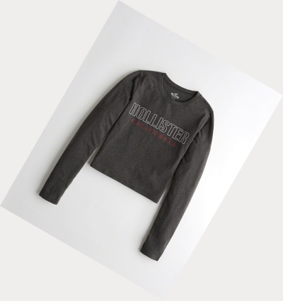 Grey Hollister Crop Women's Long Sleeve | ZA-YXSU189