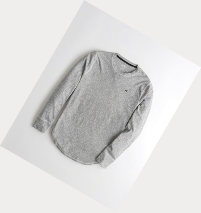 Grey Hollister Curved Hem Men's Long Sleeve | ZA-QWFX316