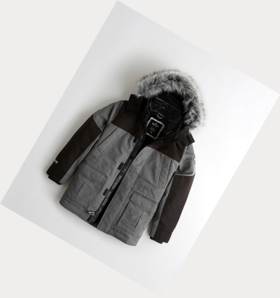 Grey Hollister Faux-Fur-Lined Men's Parka Jackets | ZA-ZTSY596