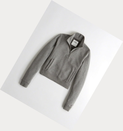 Grey Hollister Half-Zip Women's Sweatshirts | ZA-HWQY832