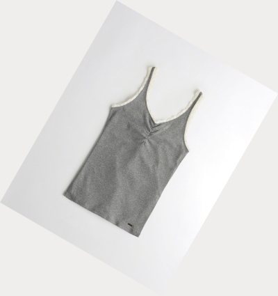 Grey Hollister Lace-Trim V-Neck Cami Women's Tanks | ZA-ZDSC827