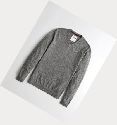 Grey Hollister Lightweight V-Neck Men's Sweaters | ZA-KVXH781