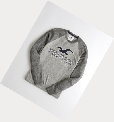 Grey Hollister Logo Crewneck Men's Sweaters | ZA-XPIW654