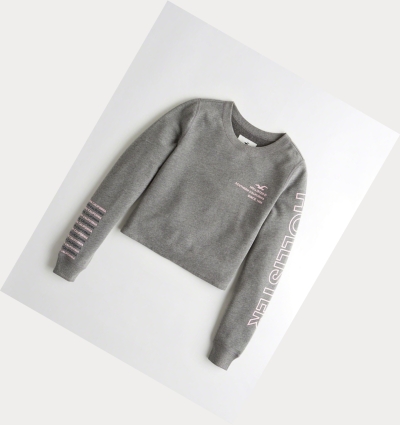 Grey Hollister Logo Crop Crewneck Women's Sweatshirts | ZA-GBIX749