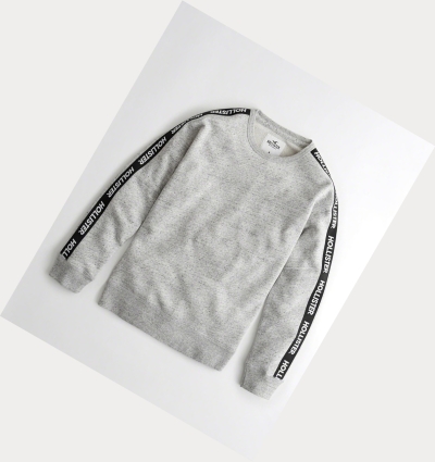 Grey Hollister Logo Tape Crewneck Men's Sweatshirts | ZA-EVPJ128