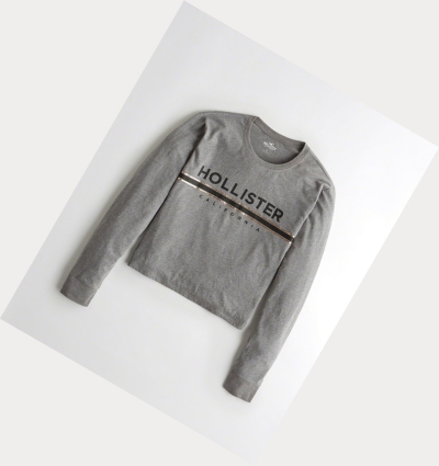 Grey Hollister Metallic Print Boyfriend Women's Long Sleeve | ZA-KWQY250