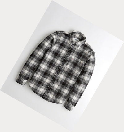 Grey Hollister Plaid Flannel Men's Long Sleeve | ZA-LFTW497