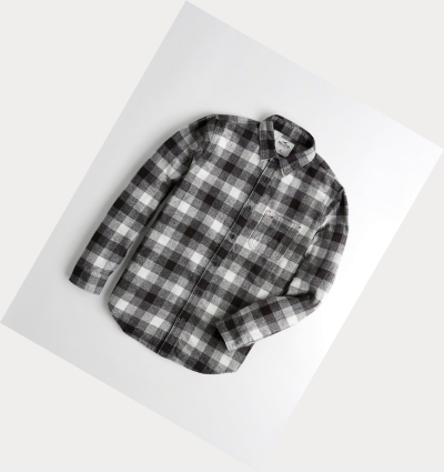 Grey Hollister Plaid Flannel Men's Long Sleeve | ZA-VQLI579