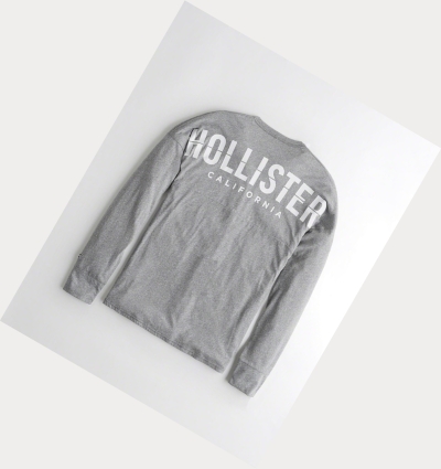 Grey Hollister Print Logo Men's Long Sleeve | ZA-HGOA328