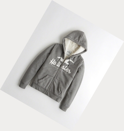 Grey Hollister Sherpa-Lined Full-Zip Women's Hoodie | ZA-LAMS206