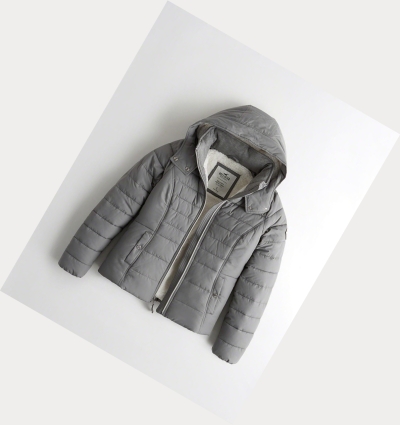 Grey Hollister Sherpa-Lined Women's Puffers | ZA-KAHI631