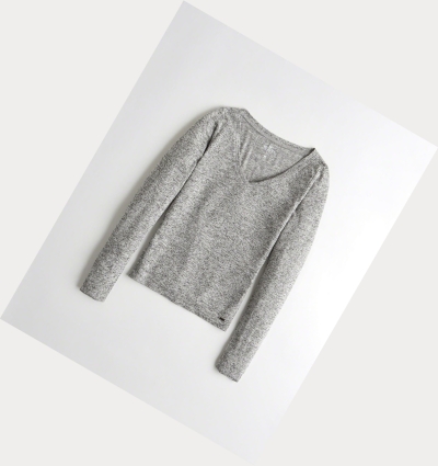 Grey Hollister Slim V-Neck Women's Long Sleeve | ZA-FZCM750