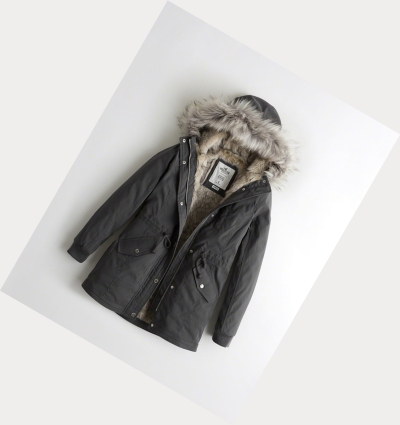 Grey Hollister Stretch Faux-Fur-Lined Women's Parka Jackets | ZA-DMQP968