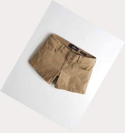 Khaki Hollister Low-Rise Twill Midi Women's Shorts | ZA-PJFZ587