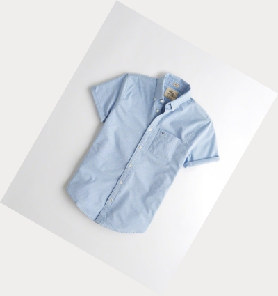 Light Blue Hollister Stretch Oxford Men's Short Sleeve | ZA-CTJB175