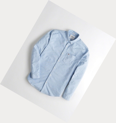 Light Blue Hollister Stretch Oxford Men's Long Sleeve | ZA-OKHZ081