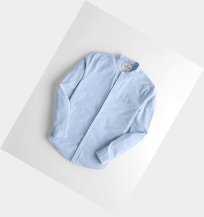 Light Blue Hollister Stretch Oxford Muscle Fit Men's Long Sleeve | ZA-QKZP167