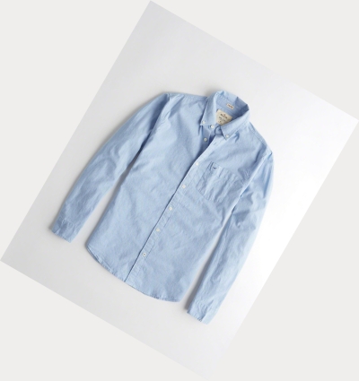 Light Blue Hollister Stretch Poplin Men's Long Sleeve | ZA-BMOG643