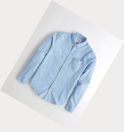 Light Blue Hollister Stretch Poplin Men's Long Sleeve | ZA-SHCW015